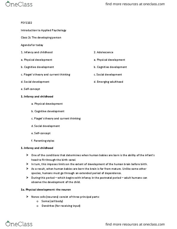 PSY 1101 Lecture Notes - Lecture 6: Hominidae, Motor Cortex, Emerging Adulthood And Early Adulthood thumbnail