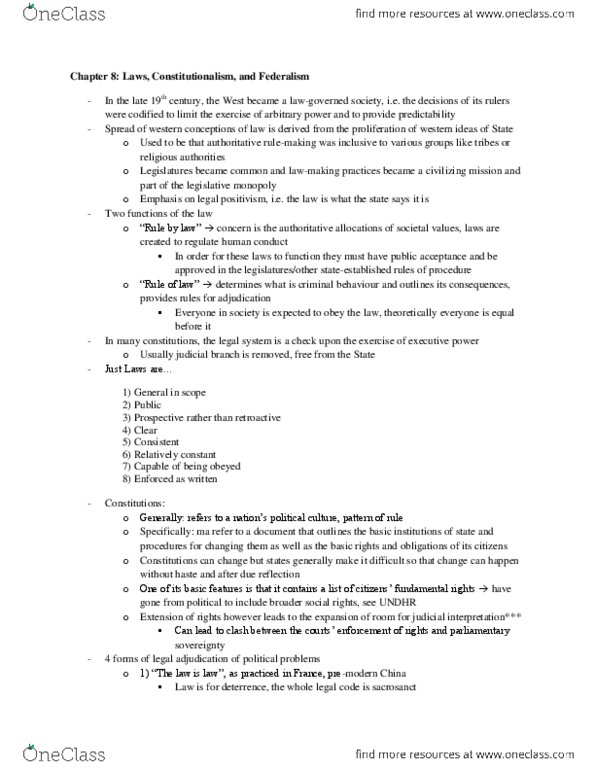 POLISCI 101 Chapter Notes -Legal Positivism, Constitutionalism, Procedural Justice thumbnail