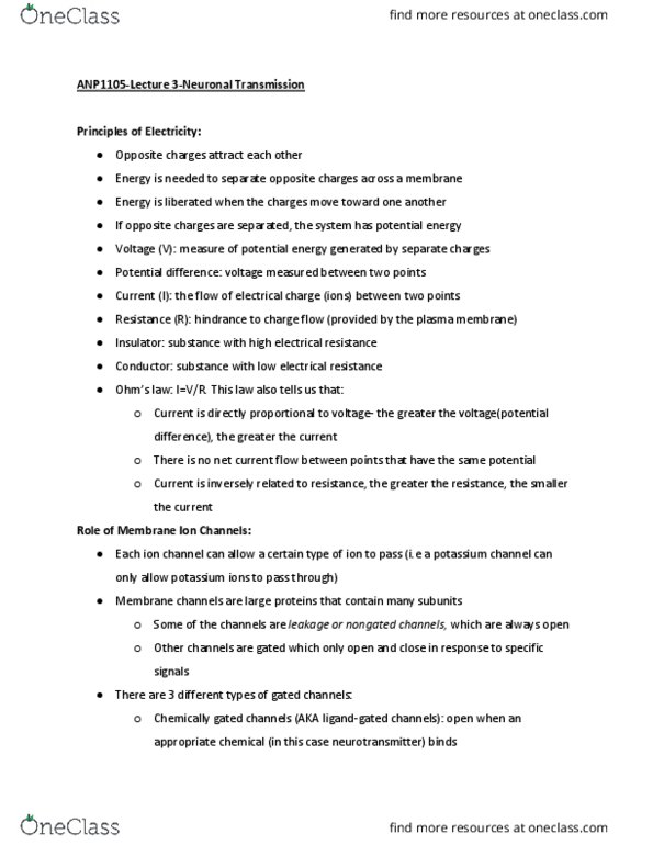 ANP 1105 Lecture Notes - Lecture 3: Glatiramer Acetate, Astrocyte, Electrical Resistance And Conductance thumbnail