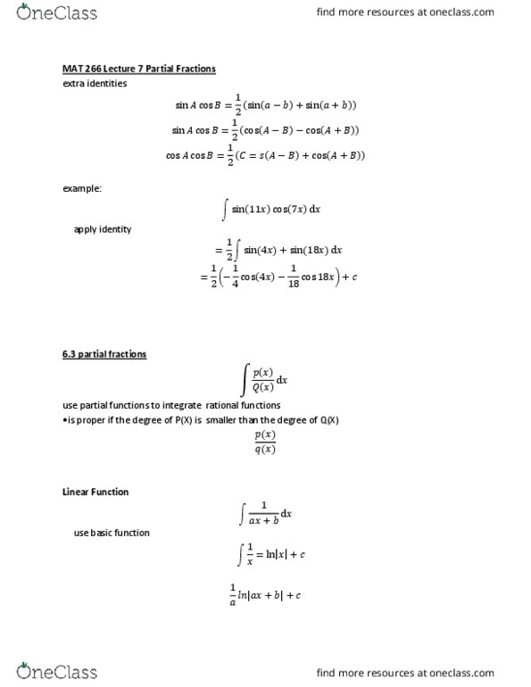 MAT 266 Lecture Notes - Lecture 7: Partial Fraction Decomposition thumbnail
