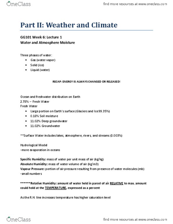 GG101 Lecture Notes - Water Balance, Energy Economics, Rain Gauge thumbnail