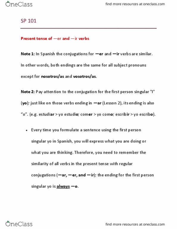 SP101 Lecture Notes - Lecture 18: Present Tense thumbnail