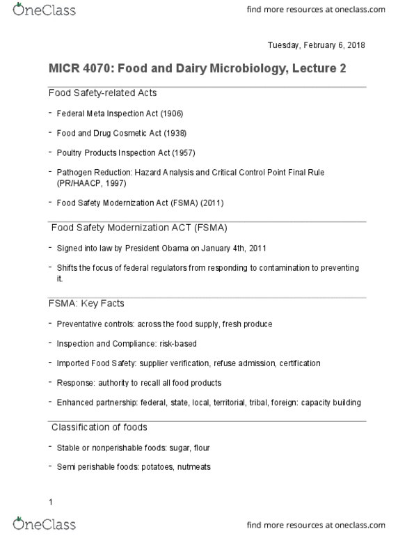 MICR-4070 Lecture Notes - Lecture 2: Campylobacter, Micrococcus, Poultry Products Inspection Act Of 1957 thumbnail