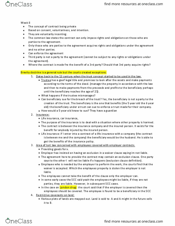 LAWS 3003 Lecture Notes - Lecture 8: Horizon Travel, Collateral Contract, Parol Evidence Rule thumbnail