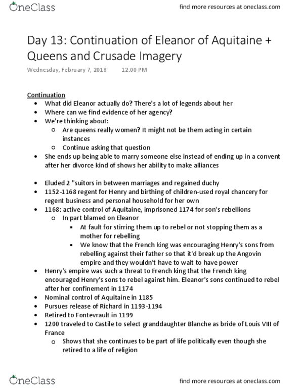 HISTORY 70B Lecture Notes - Lecture 13: Fontevraud Abbey, Gender Role, Europeanisation thumbnail