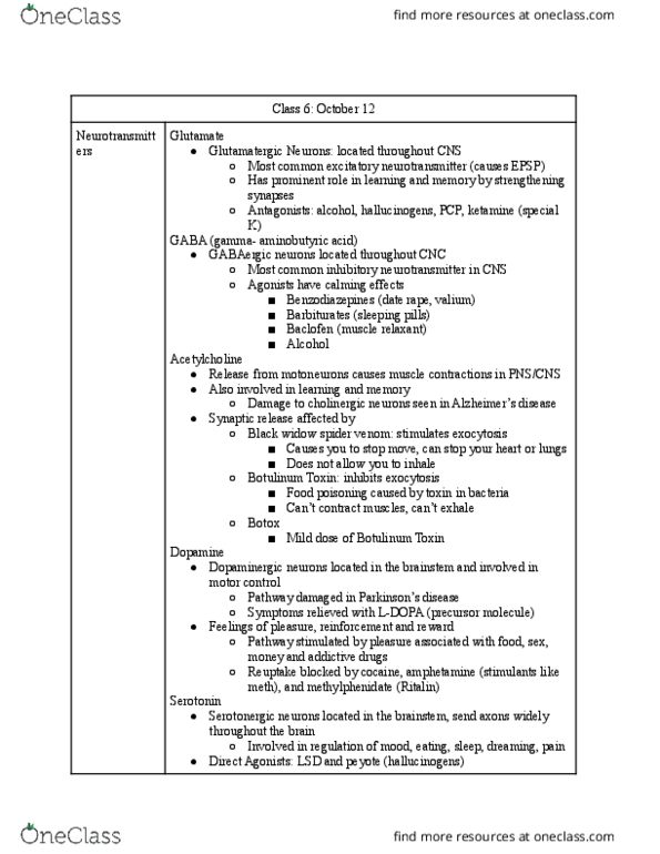 PSY 201 Lecture Notes - Lecture 6: Methamphetamine, Prefrontal Cortex, Motor Neuron thumbnail