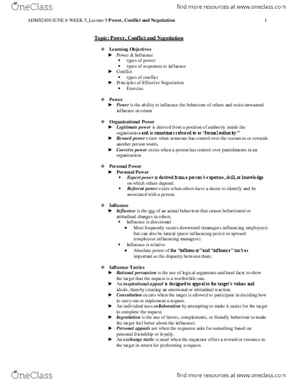 ADMS 2400 Lecture Notes - Lecture 5: Ingratiation, Communication Problems, Best Alternative To A Negotiated Agreement thumbnail