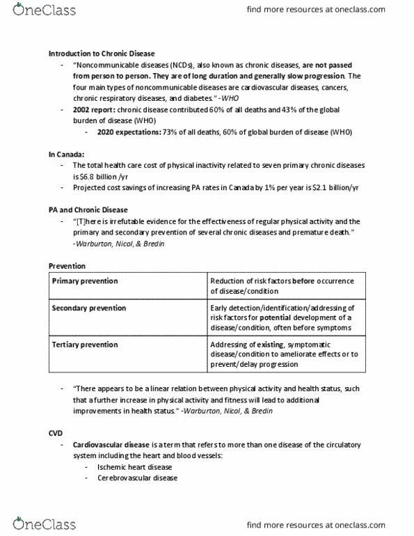 Kinesiology 2000A/B Lecture Notes - Lecture 5: Heart Failure, Cerebrovascular Disease, Chronic Obstructive Pulmonary Disease thumbnail