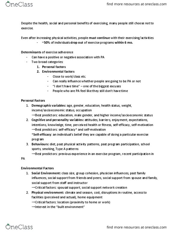 Kinesiology 2000A/B Lecture Notes - Lecture 8: Theory Of Planned Behavior, Health Education, Health Belief Model thumbnail