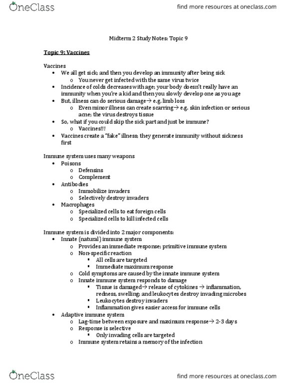 BPS 1101 Lecture Notes - Lecture 9: Defensin, Booster Dose, Flu Season thumbnail