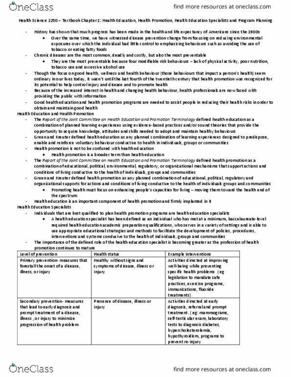 Health Sciences 2250A/B Chapter Notes - Chapter 1: Hypercholesterolemia, Victim Blaming, Health Promotion thumbnail