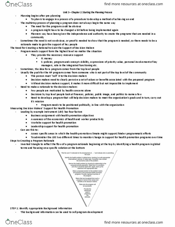 Health Sciences 2250A/B Chapter Notes - Chapter 2: Organizational Culture, Health Promotion, Needs Assessment thumbnail