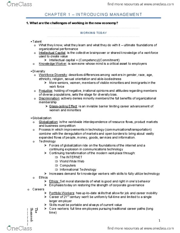 GMS 200 Chapter Notes -Organizational Effectiveness, Human Capital, Critical Thinking thumbnail