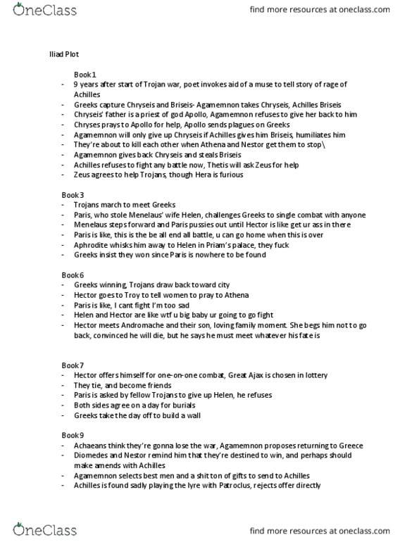 CLASSICS 1B03 Lecture Notes - Lecture 4: Trojan War, Sarpedon, Chryses thumbnail