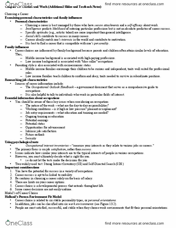 Psychology 2035A/B Chapter Notes - Chapter 13: Parenting Styles, Job Sharing, Lifelong Learning thumbnail