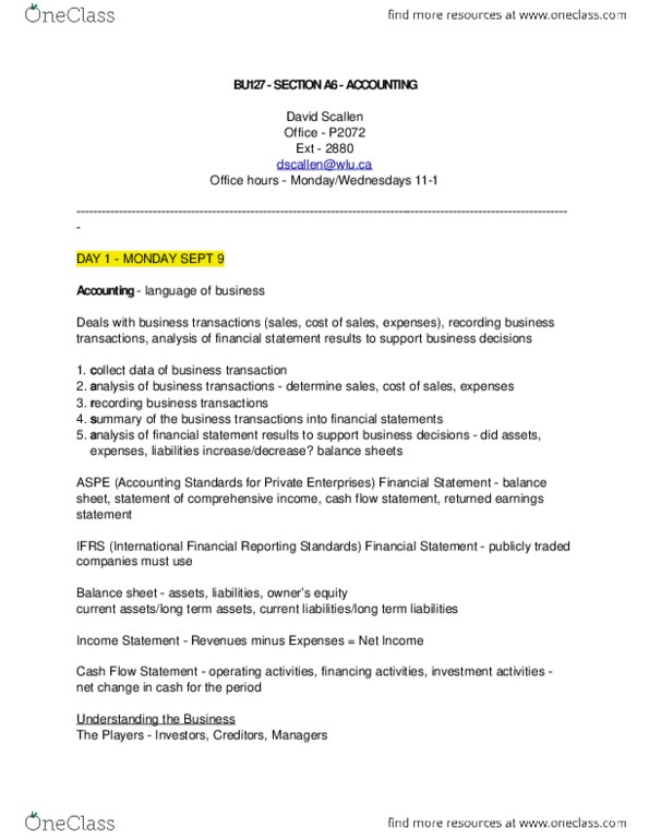 BU127 Lecture Notes - Income Statement, Financial Statement, International Financial Reporting Standards thumbnail