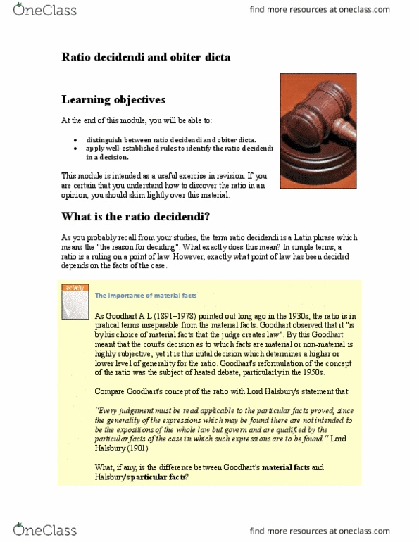 LAWS 2908 Chapter Notes - Chapter 1-1: Ratio Decidendi, Obiter Dictum thumbnail