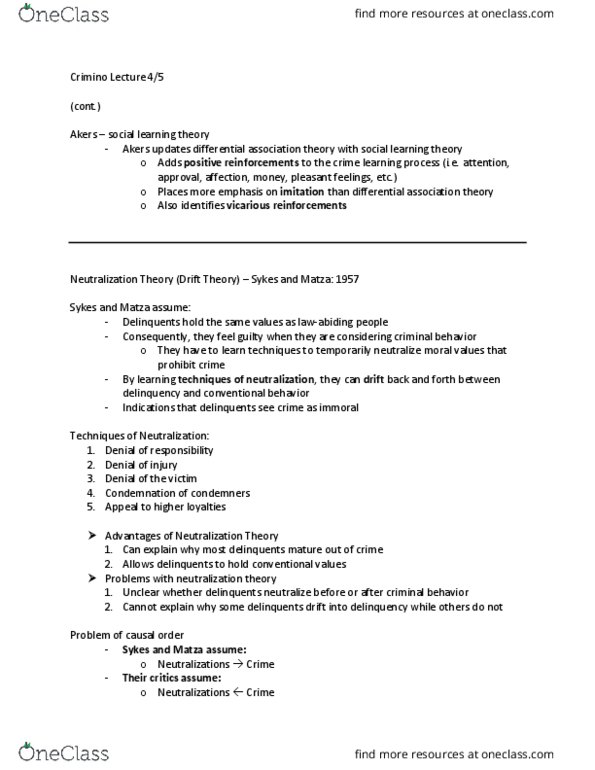 01:920:222 Lecture Notes - Lecture 13: Travis Hirschi, Social Control Theory, Differential Association thumbnail