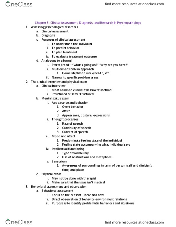PSYC 4430 Lecture Notes - Lecture 3: Mental Status Examination, Sensorium thumbnail