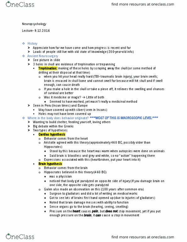 01:830:310 Lecture Notes - Lecture 2: Traumatic Brain Injury, Frontal Lobe, Double-Entry Bookkeeping System thumbnail