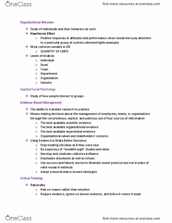 MGT 304 Chapter Notes - Chapter 1: Hawthorne Effect, Rationality thumbnail