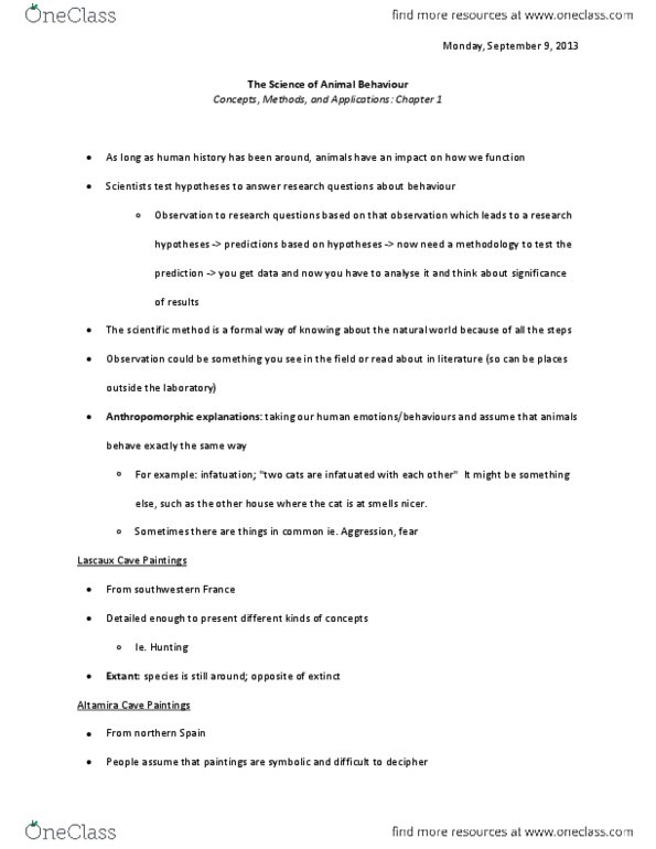 LIFESCI 2D03 Lecture Notes - Lascaux, Cave Of Altamira, Scientific Method thumbnail