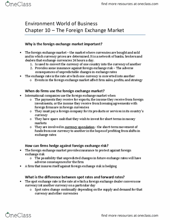 MARK 462 Lecture Notes - Lecture 10: Foreign Exchange Risk, Foreign Exchange Market, The Foreign Exchange thumbnail