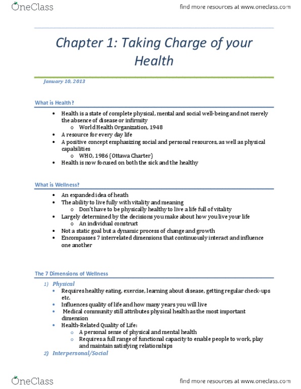 Health Sciences 1001A/B Chapter Notes - Chapter 1: Public Health, Caffeine, Cardiovascular Disease thumbnail