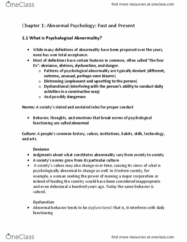 PSYC 3406 Chapter Notes - Chapter 1: Thomas Szasz, Abnormal Psychology, Trephine thumbnail