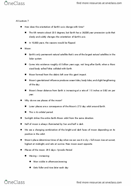 CAS AS 101 Lecture Notes - Lecture 7: Lunar Phase, Solar System, Orbital Period thumbnail