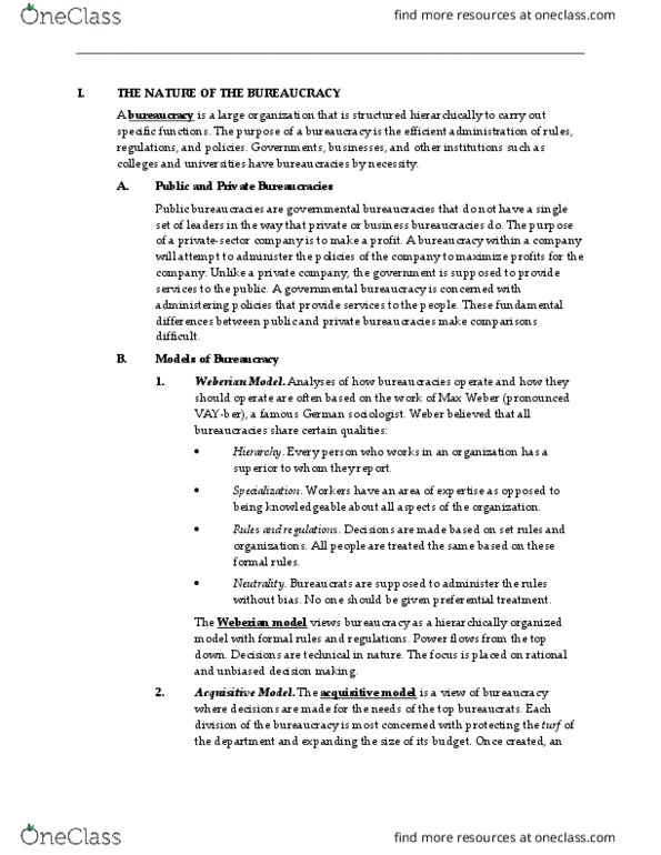 POL SC 1 Chapter 11: Ch. 11 Bureaucracy Notes thumbnail