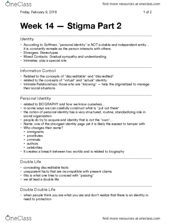 Sociology 2259 Lecture 14: Week 14 - Stigma Part 2 thumbnail