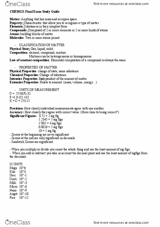 CHEM 121 Lecture Notes - Lecture 12: Molar Mass, Relative Atomic Mass, Chemical Formula thumbnail