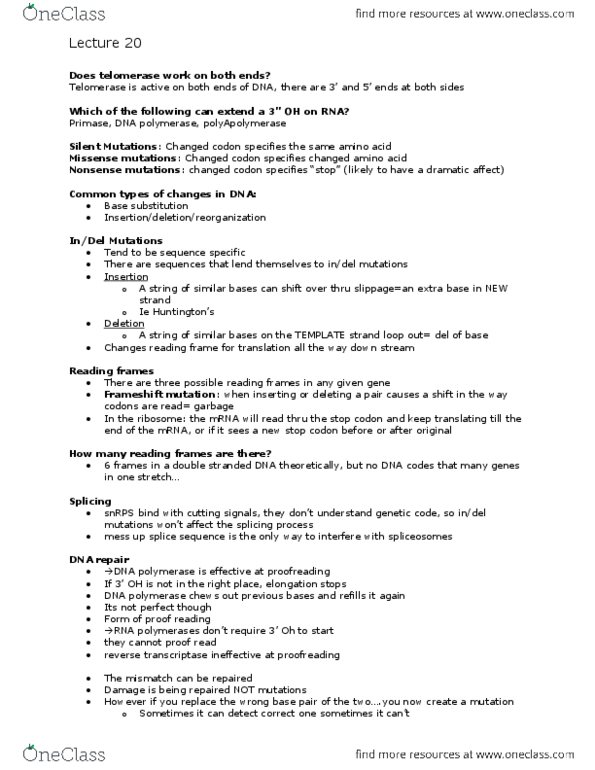 Biology 1002B Lecture Notes - Lecture 20: Primase, Base Pair, Reactive Oxygen Species thumbnail