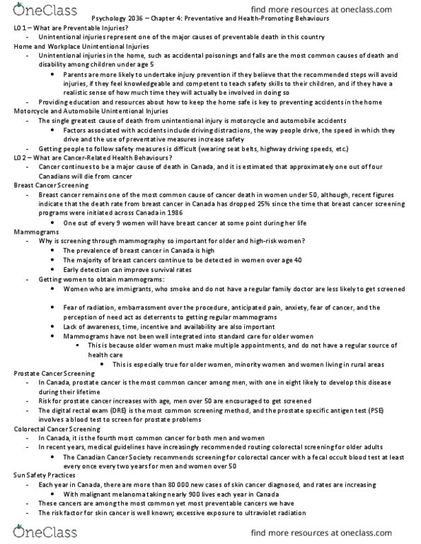 Psychology 2036A/B Chapter Notes - Chapter 4: Fecal Occult Blood, Prostate Cancer Screening, Breast Cancer Screening thumbnail