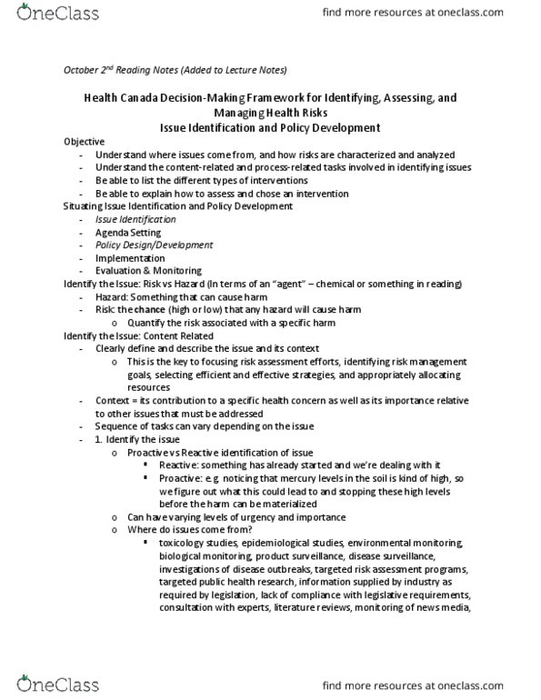Health Sciences 3400A/B Lecture Notes - Lecture 7: Disease Surveillance, Risk Assessment, Multidisciplinary Approach thumbnail