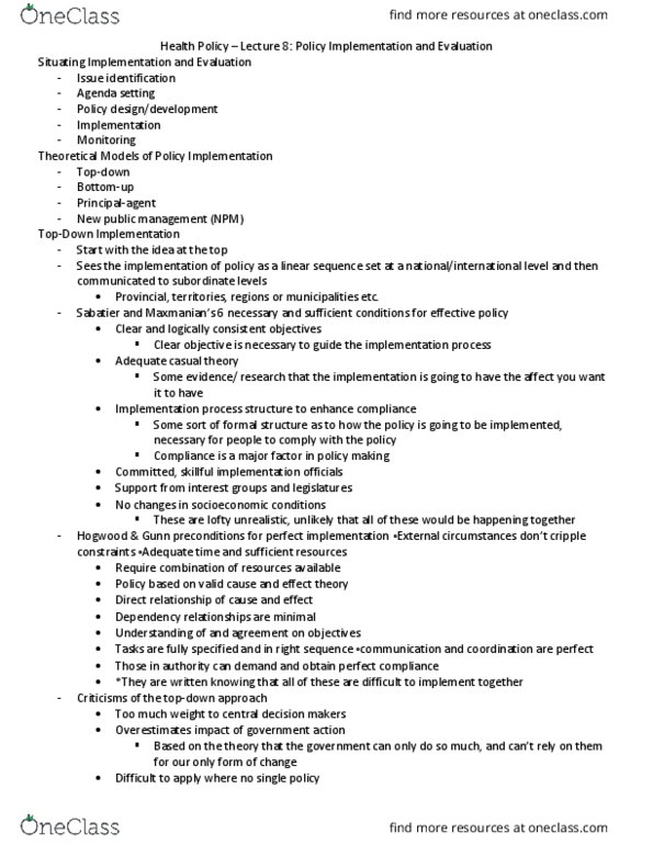 Health Sciences 3400A/B Lecture Notes - Lecture 8: New Public Management, Consistency, Logic Model thumbnail