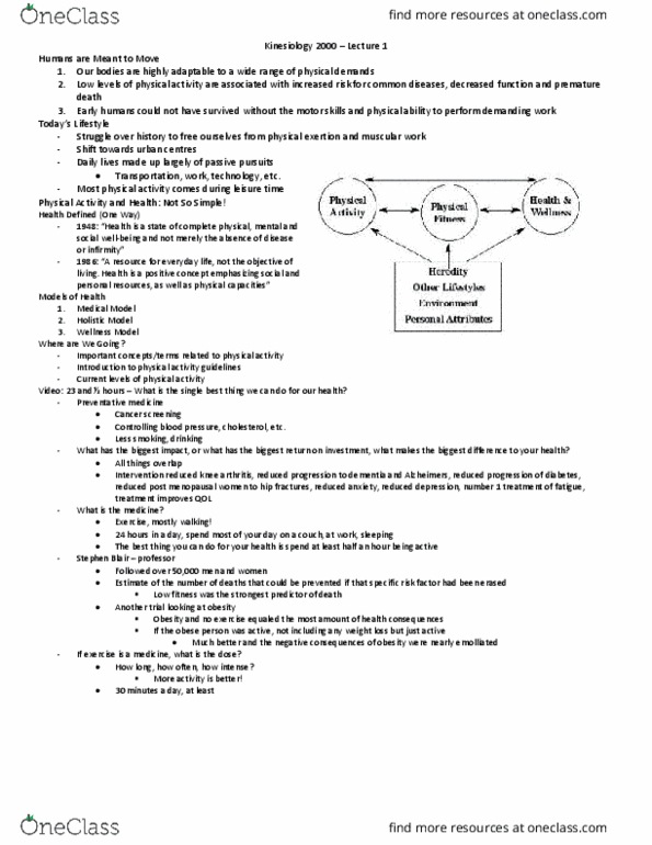 Kinesiology 2000A/B Lecture Notes - Lecture 1: Preventive Healthcare, Cancer Screening, Menopause thumbnail