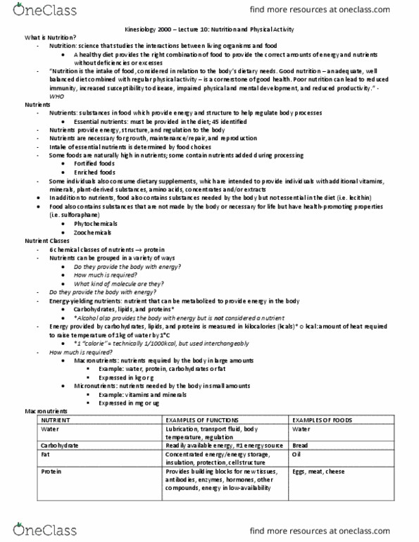 Kinesiology 2000A/B Lecture Notes - Lecture 10: Sulforaphane, Lecithin, Vitamin A thumbnail