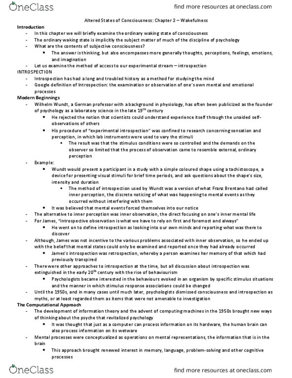 Psychology 2011A/B Chapter Notes - Chapter 2: Franz Brentano, Experience Sampling Method, Truth Seeker thumbnail