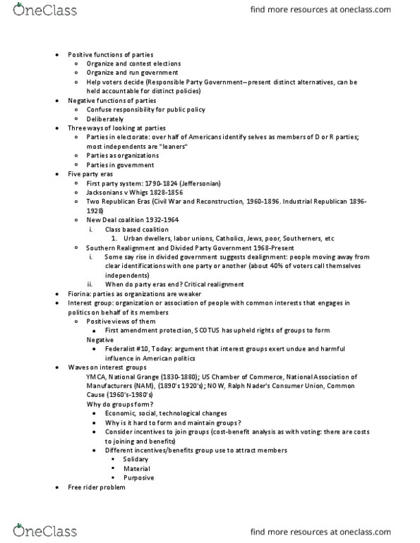 POS 2041 Lecture Notes - Lecture 4: New Deal Coalition, Free Rider Problem, National Grange Of The Order Of Patrons Of Husbandry thumbnail