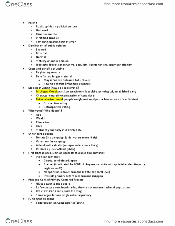 POS 2041 Lecture Notes - Lecture 3: Federal Election Campaign Act, Actor Model, Communitarianism thumbnail