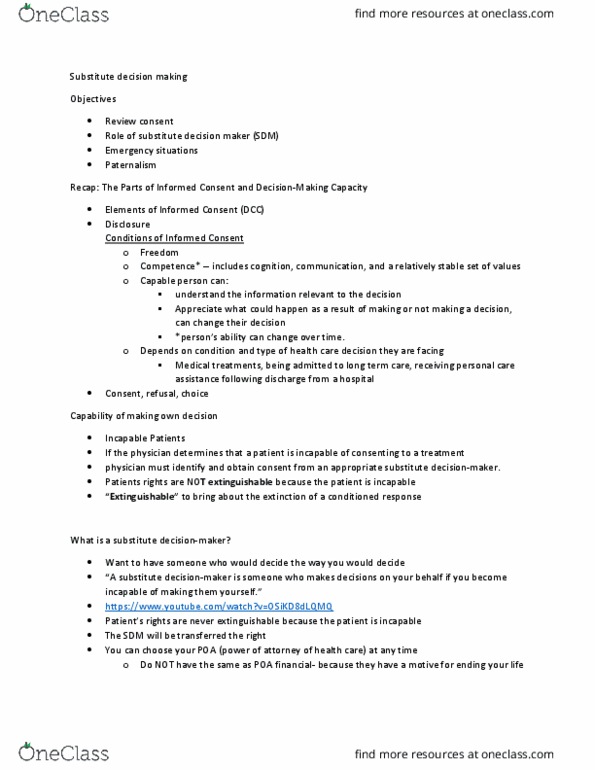 MEDRADSC 3Y03 Lecture Notes - Lecture 8: Surrogate Decision-Maker, Public Health, Paternalism thumbnail