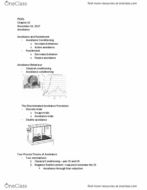 PS261 Lecture Notes - Lecture 10: Classical Conditioning, Reinforcement thumbnail