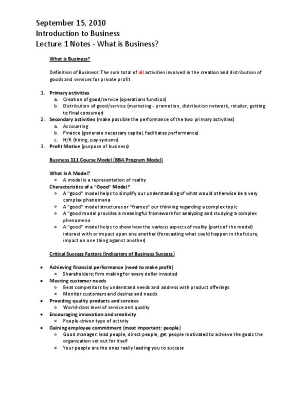 BU111 Lecture Notes - Bachelor Of Business Administration thumbnail
