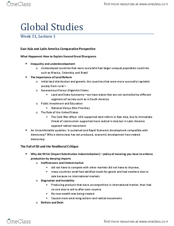GS101 Lecture Notes - Import Substitution Industrialization, Washington Consensus, Conditionality thumbnail