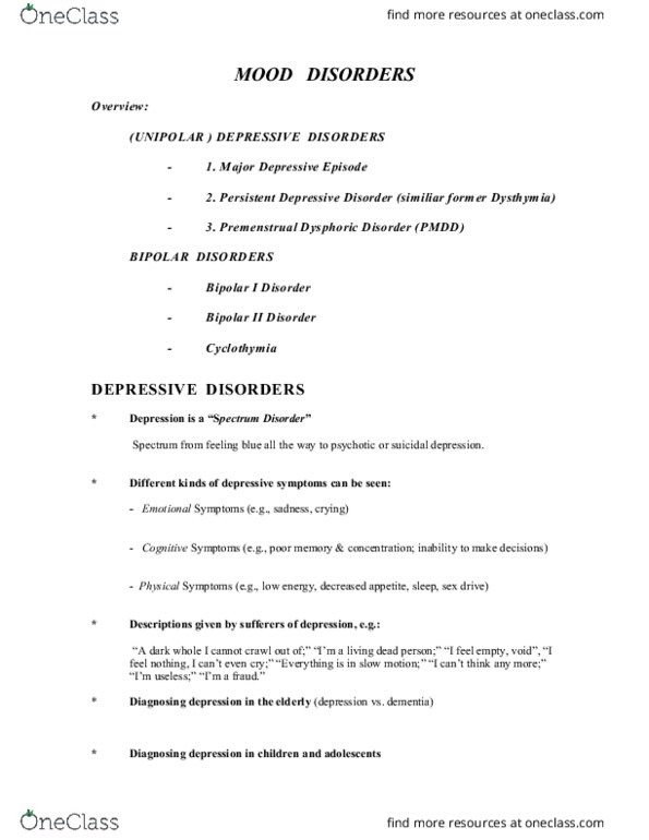 PSC 126 Lecture Notes - Lecture 11: Major Depressive Episode, Bipolar Ii Disorder, Bipolar Disorder thumbnail