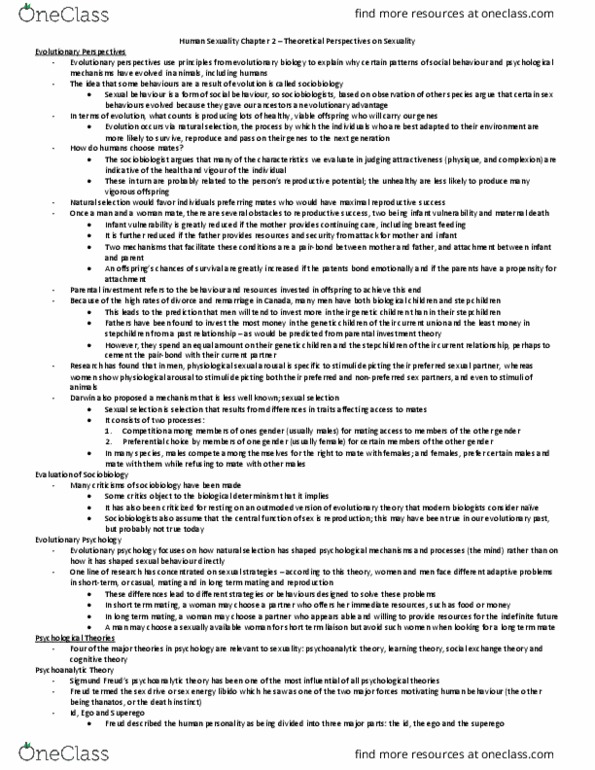 Psychology 2075 Chapter Notes - Chapter 2: Human Sexual Activity, Erogenous Zone, Social Exchange Theory thumbnail