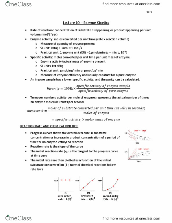 BIOC 2580 Lecture Notes - Lecture 10: Turnover Number, Reaction Rate, Specific Activity thumbnail