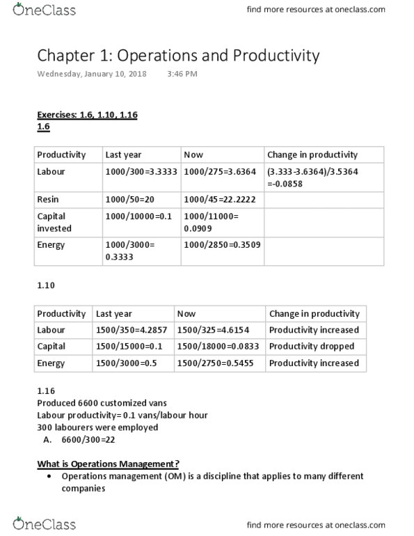 COMMERCE 2OC3 Chapter Notes - Chapter 1: Operations Management, Workforce Productivity, The Techniques thumbnail